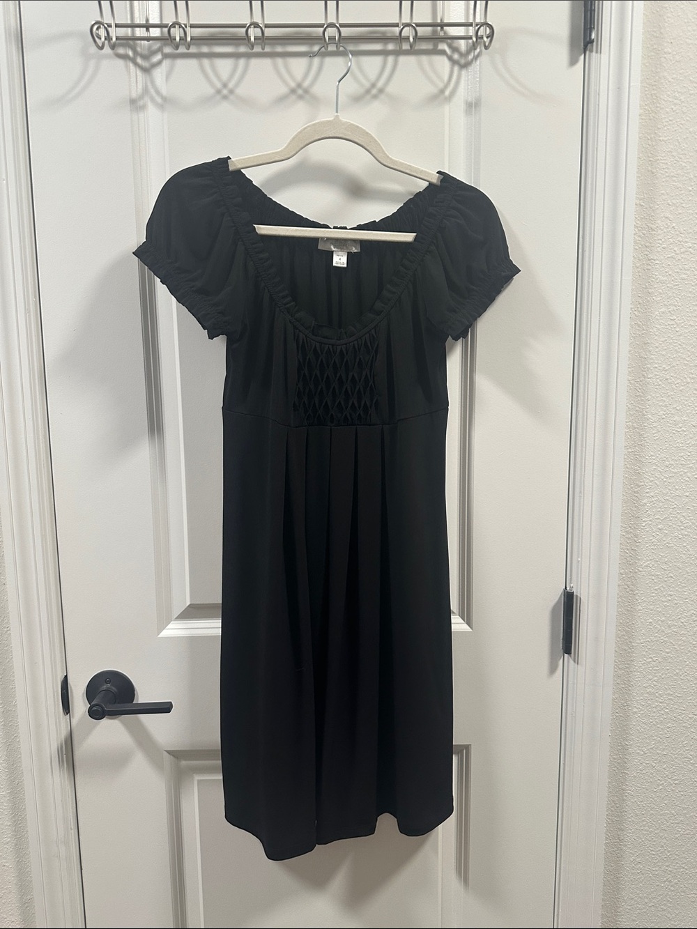 Dress Barn Black Short Sleeve Smocked Bodice Mini Dress